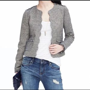 Banana Republic scalloped tweed collarless blazer